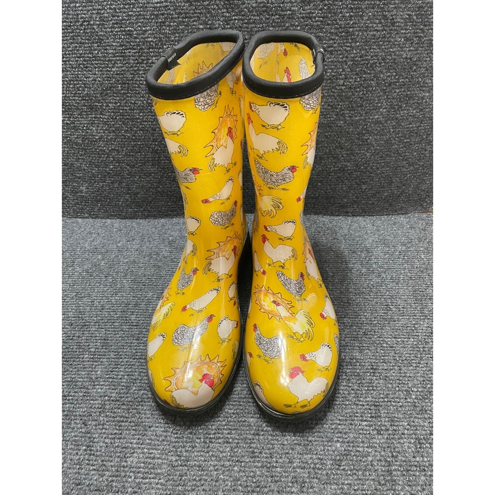 Sloggers Womens 10 Yellow Chicken Print Rain Boots Waterproof Garden Made in USA